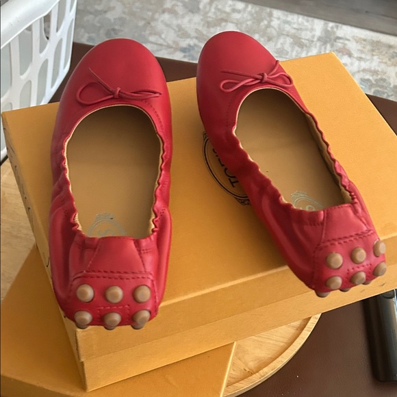 Tod's Red Leather Ballet Flats - Picture 3 of 3